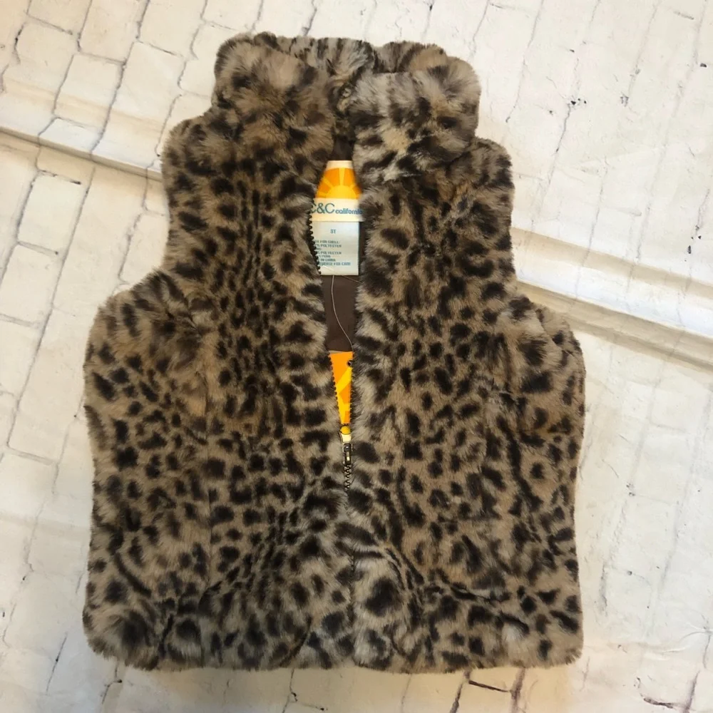 Faux fur vest girls 3T C&C California leopard print